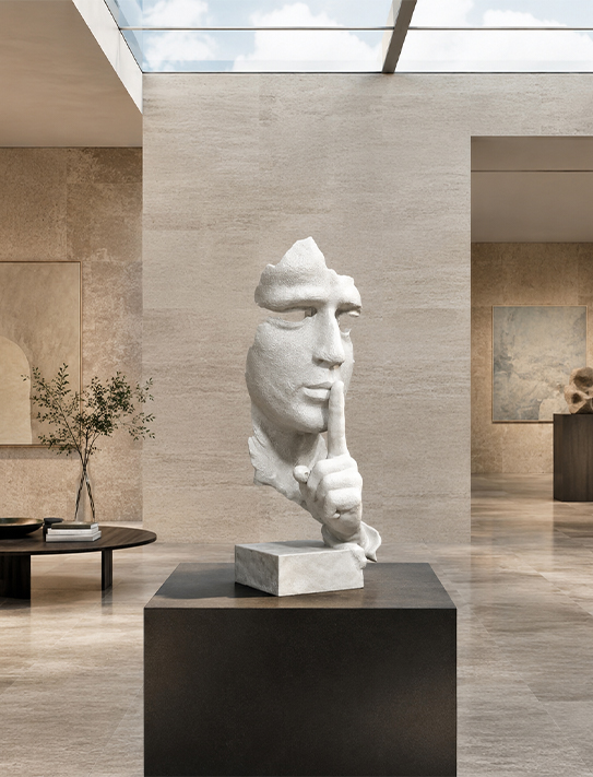 Fabrication Sculpture Maroc d’un visage sculpté en marbre blanc pour intérieur haut de gamme